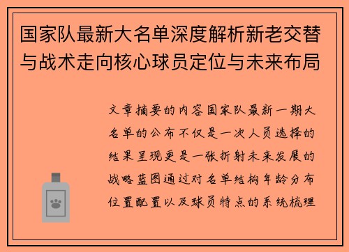 国家队最新大名单深度解析新老交替与战术走向核心球员定位与未来布局 国家队最新大名单深度解析新老交替与战术走向核心球员定位与未来布局